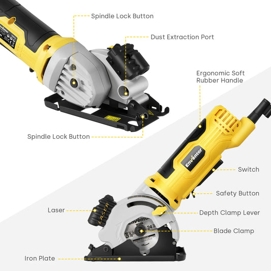 Enventor Mini Circular Saw 580W 4000RPM For Wood 3 Blades