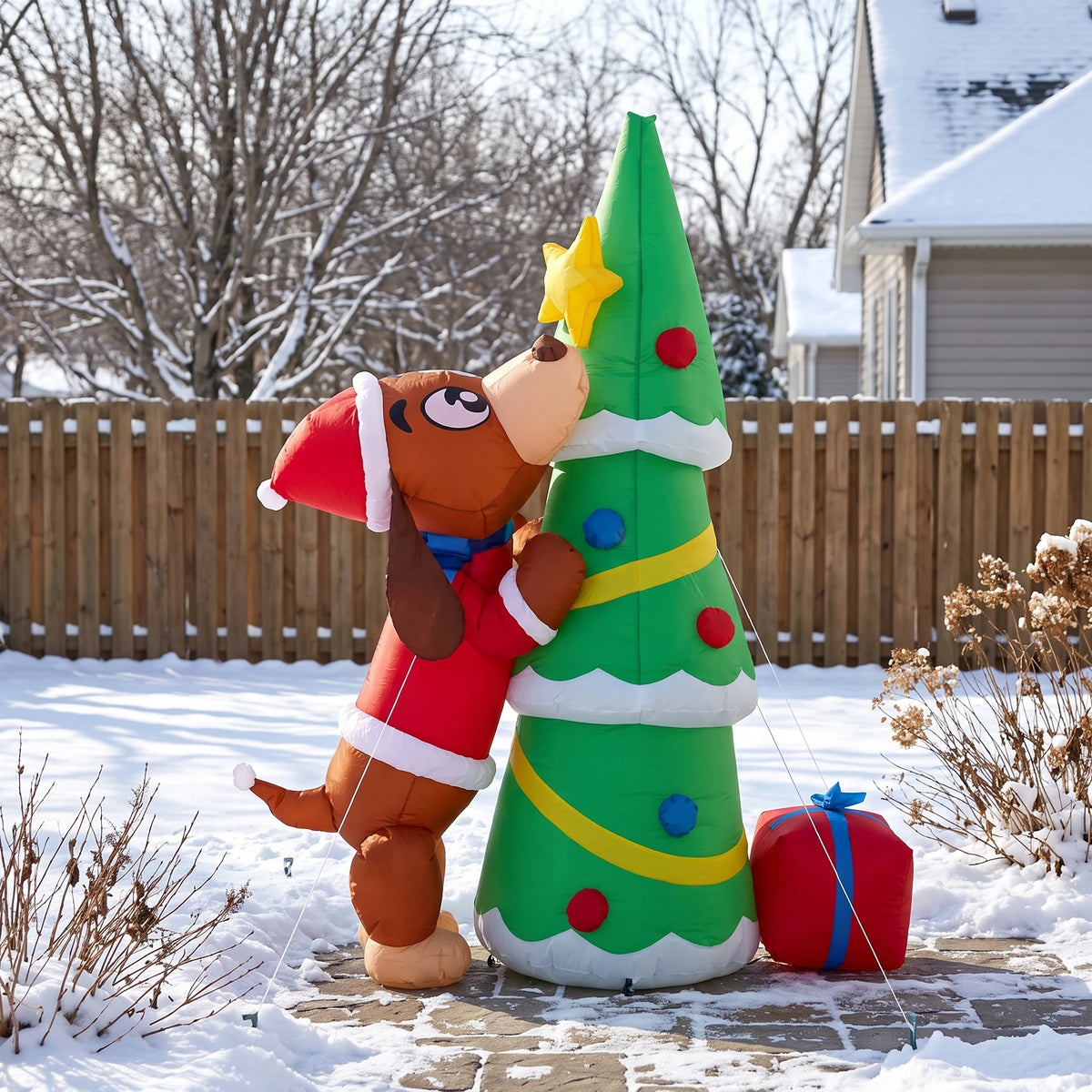 Inflatable Christmas Dog With Tree Led Lights Outdoor Yard Decoration