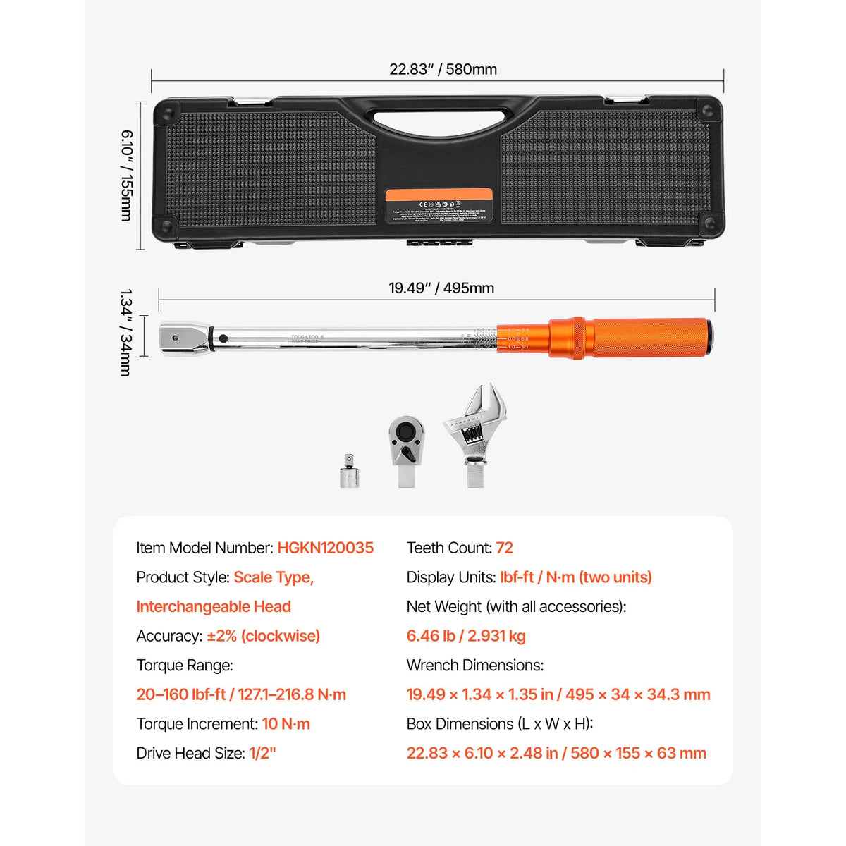 SucceBuy Dual Range Mechanical Torque Wrench Set For Metal Fasteners