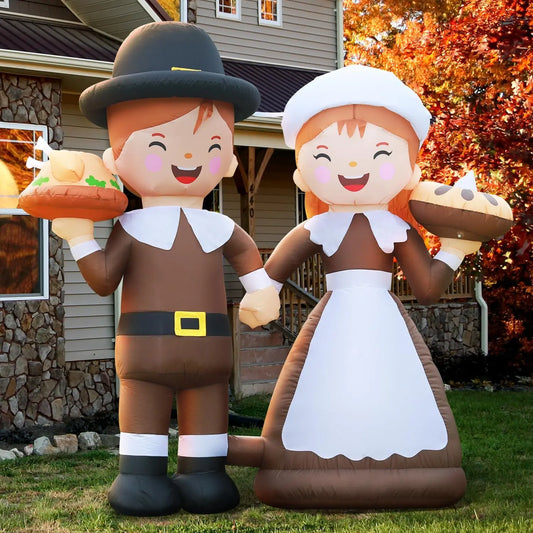 Shxi Led Lighted Inflatable Pilgrim Boy And Girl Holiday Decoration