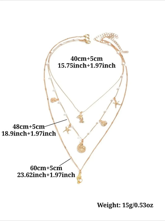 Stainless Steel Ocean Style Three Piece Layered Necklace Set