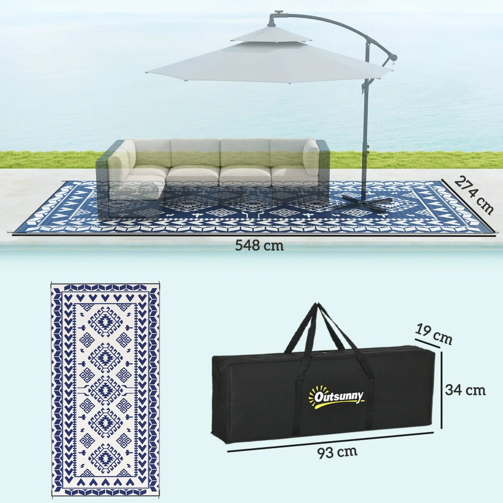 Reversible Outdoor Patio Rug Waterproof Fade Resistant Polypropylene