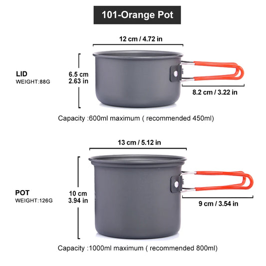 Widesea Portable Lightweight Aluminum Camping Cookware Set Kit