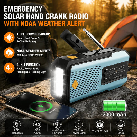 Stonego Solar Hand Crank Noaa Weather Radio With Led Flashlight