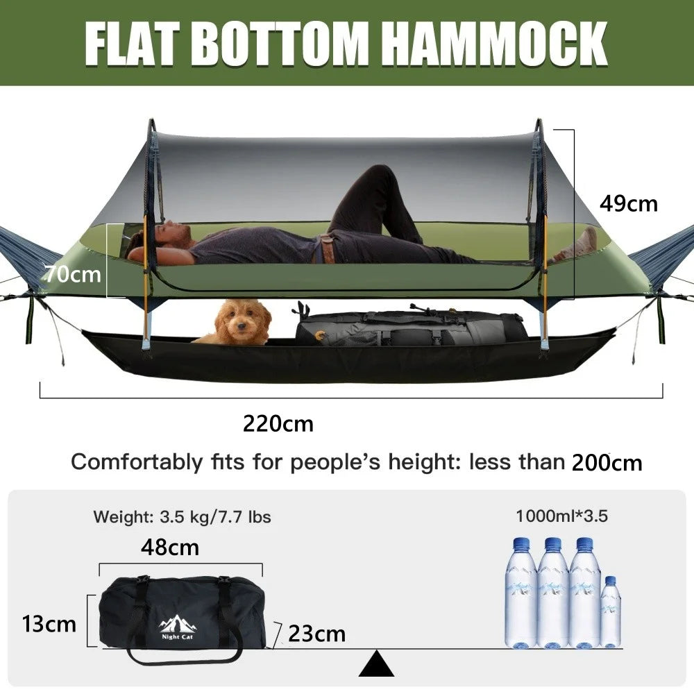 Night Cat Lay Flat Hammock Featuring Mosquito Net And Rainfly