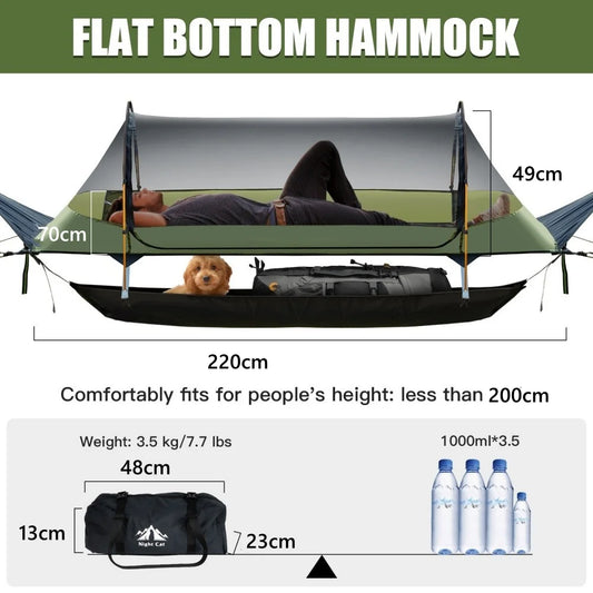 Night Cat Lay Flat Hammock Featuring Mosquito Net And Rainfly