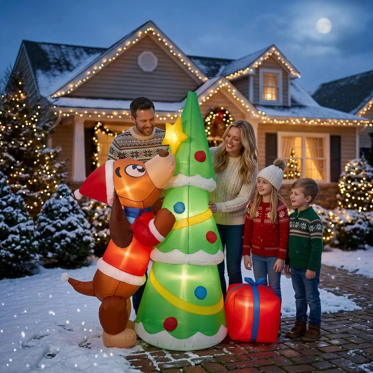 Inflatable Christmas Dog With Tree Led Lights Outdoor Yard Decoration