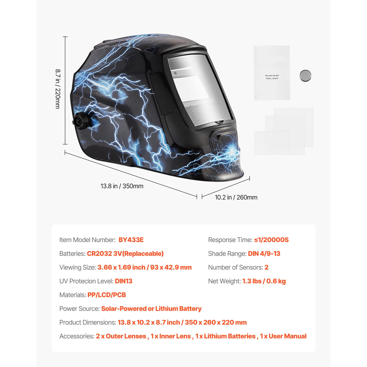 Professional Auto Darkening Welding Helmet Featuring Dual Arc Sensors