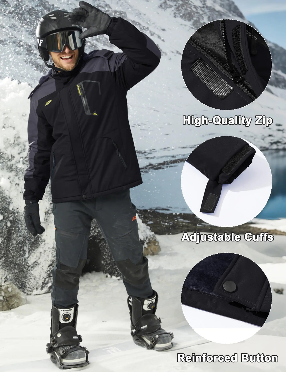 Cavva Men Fleece Lined Windproof Water Resistant Ski Jacket