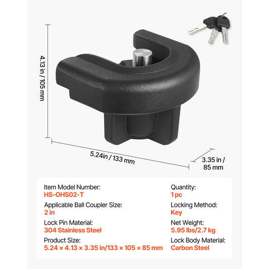 SucceBuy Trailer Hitch Lock Compatible with 2 Inch Couplers Anti-Theft Trailer Ball Lock Impact-Resistant Fits for RVs Boats