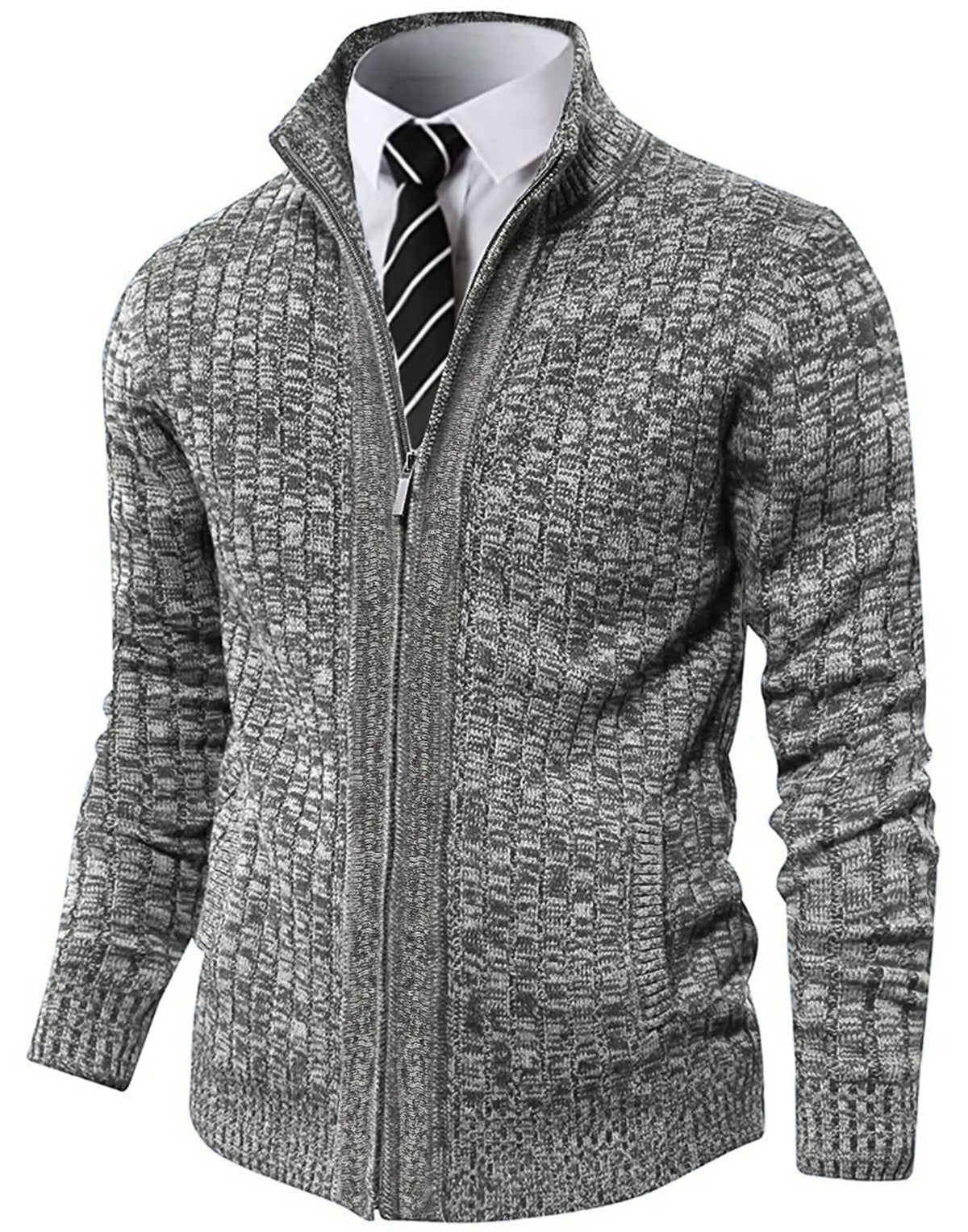 Pioneer Camp Full Zip Up Slim Fit Stand Collar Knit Sweater