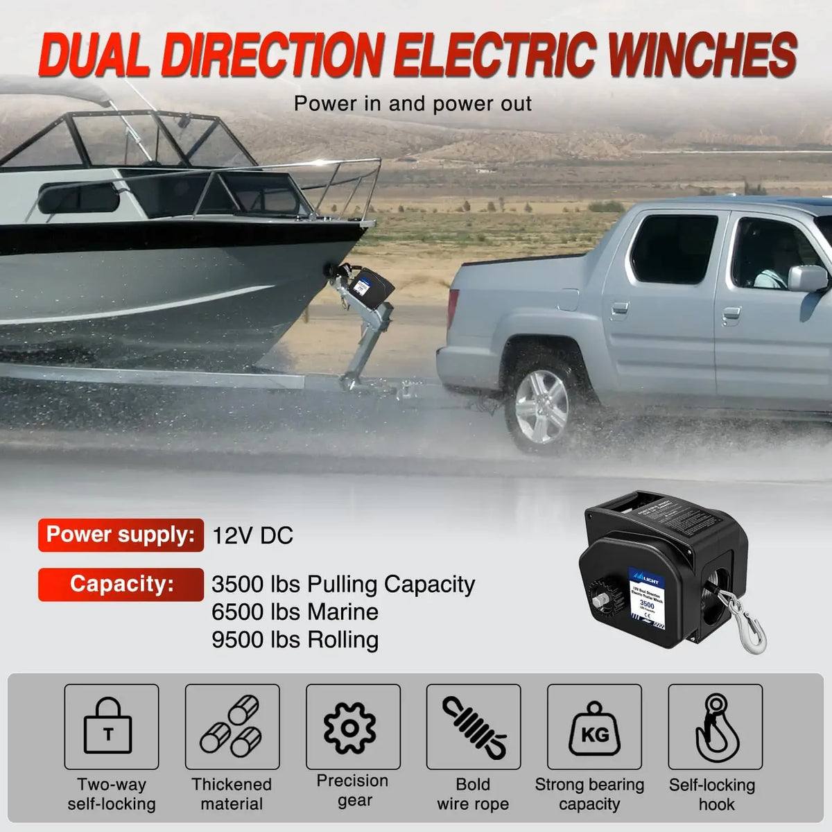 Portable Electric Boat Trailer Winch With Remote And Manual Mode