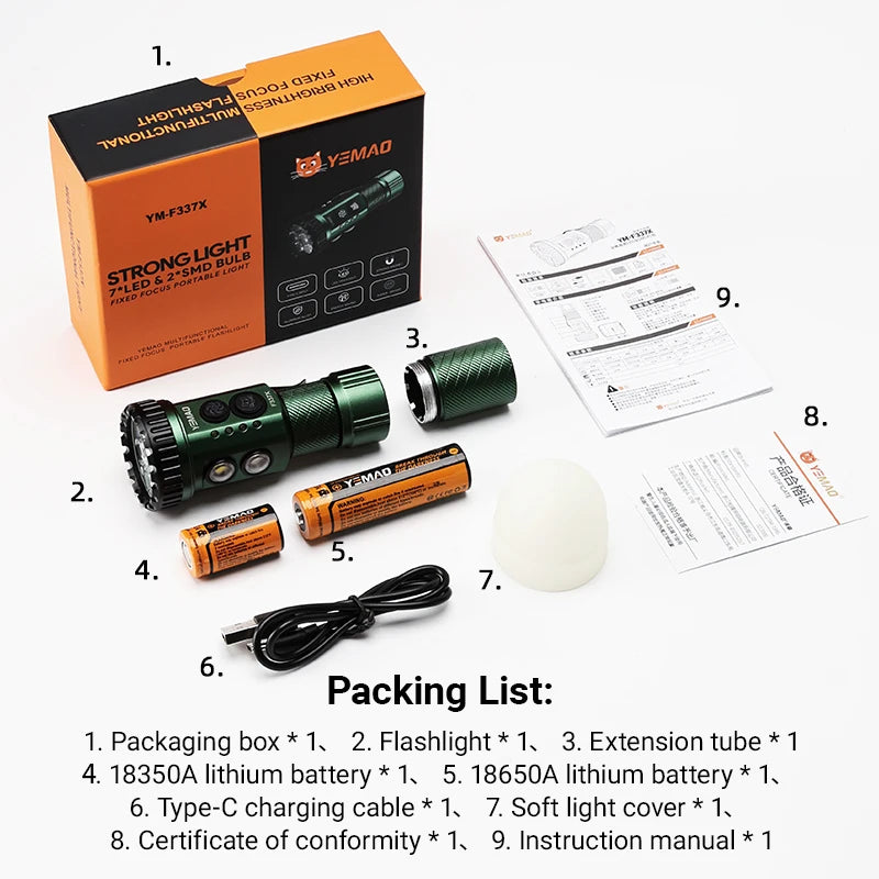 Yemao F337X Powerful Led Flashlight 3000 Lumens Rechargeable EDC Torch.
