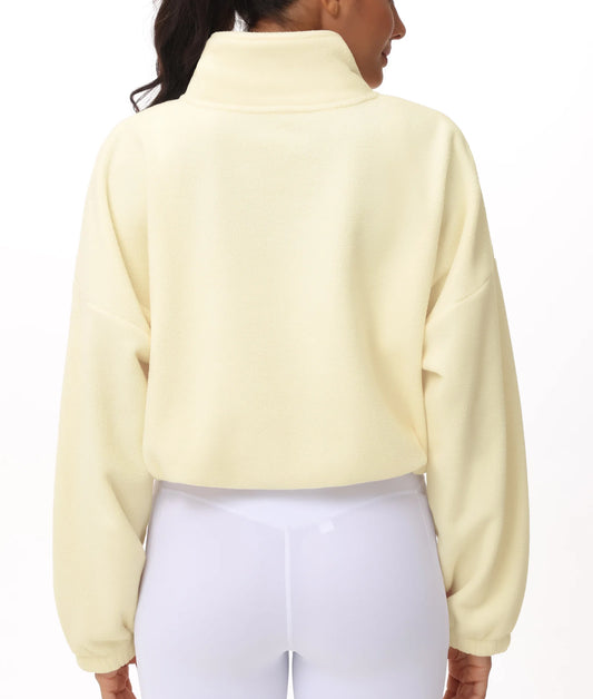 The Gym People Women Half Zip Crop Fleece Workout Top