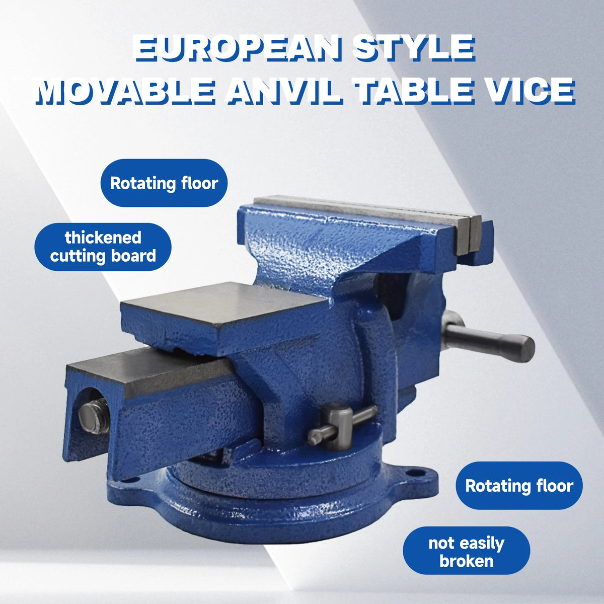 Industrial Cast Iron Bench Vise With Swivel Base And Anvil