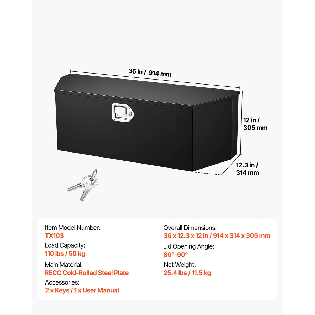 SucceBuy Aluminum Trailer Tongue Storage Box With Key Lock