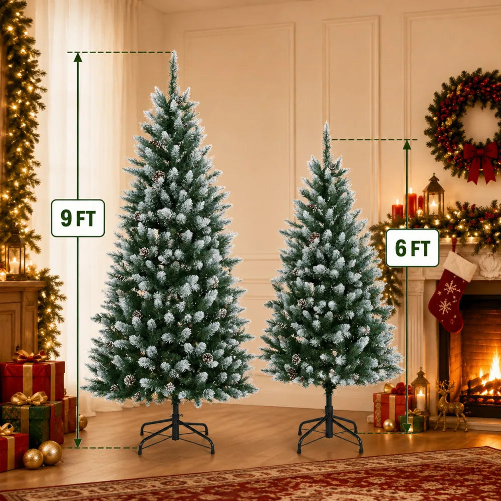 Anixol Pre Lit Flocked Artificial Christmas Tree With Led Lights