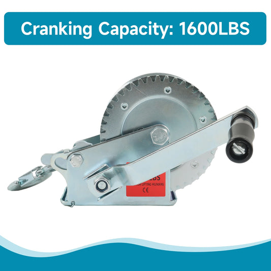 Heavy Duty Steel Hand Winch With 1600lb Pulling Capacity