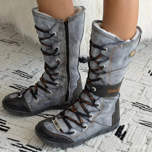 TMA EYES Women Mid Calf Casual Side Zipper Snow Boots