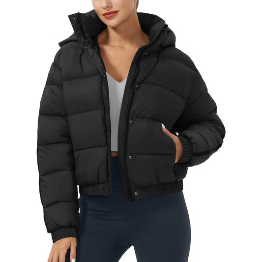 Pioneer Camp Womens Cropped Winter Puffer Jacket With Waterproof Hood