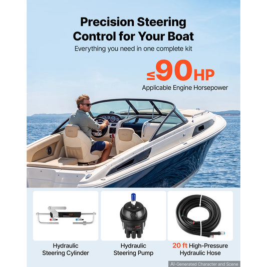 SucceBuy Marine Hydraulic Steering Kit With Helm Pump And Hoses