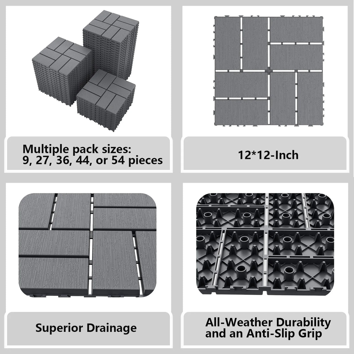 Plastic Interlocking Deck Tiles, 84-Pack, 12 x 12 Inches