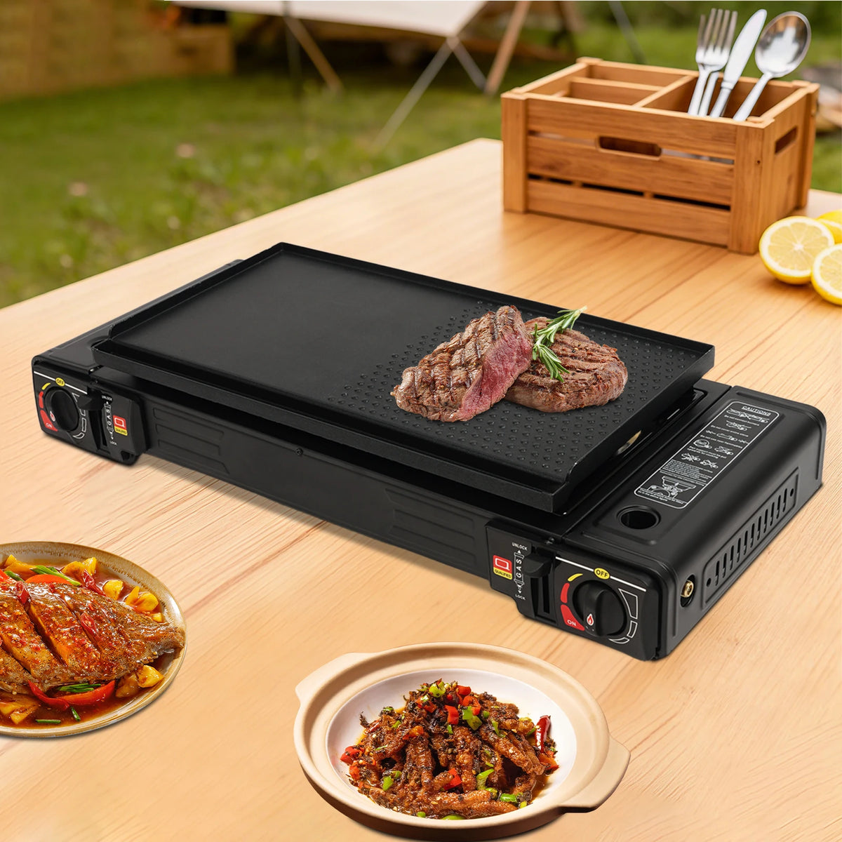 Portable Dual Burner Camping Stove With Auto Ignition Case