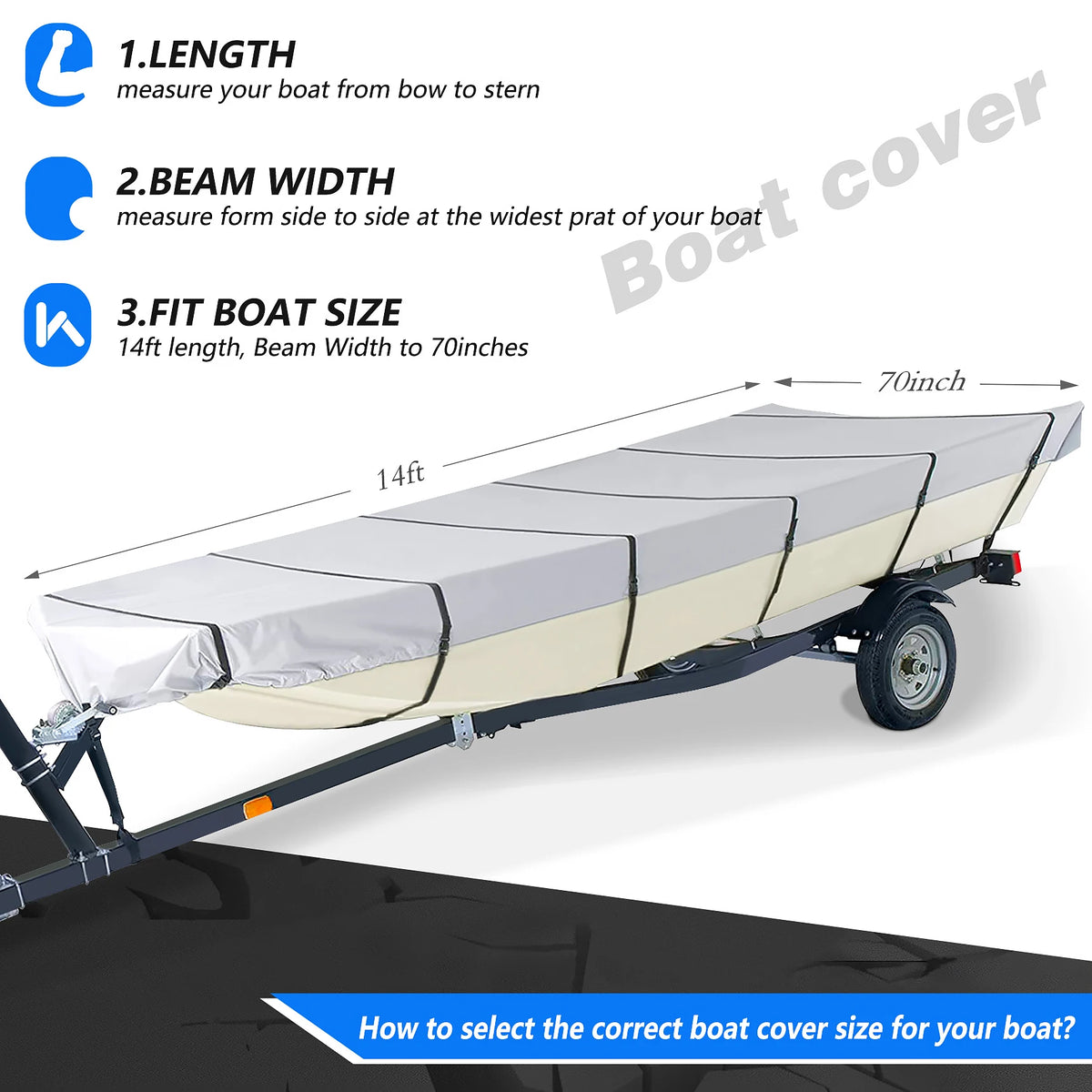 Marine Grade 210D Waterproof Boat Cover For Jon Boats