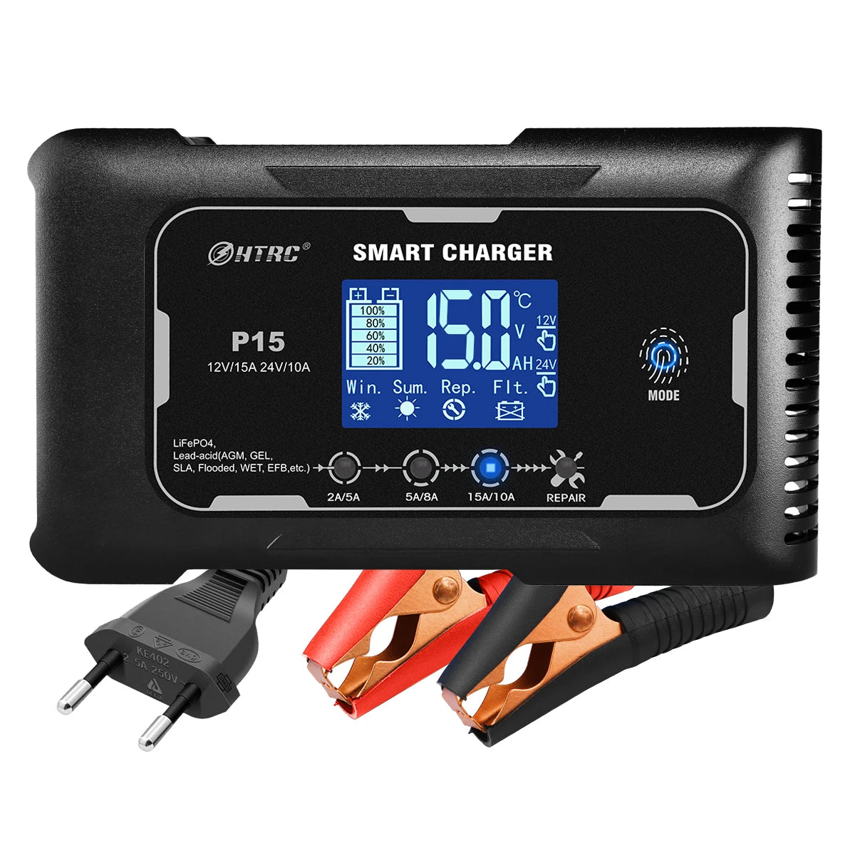 HTRC Automatic Car Battery Charger With Digital Display For Vehicles