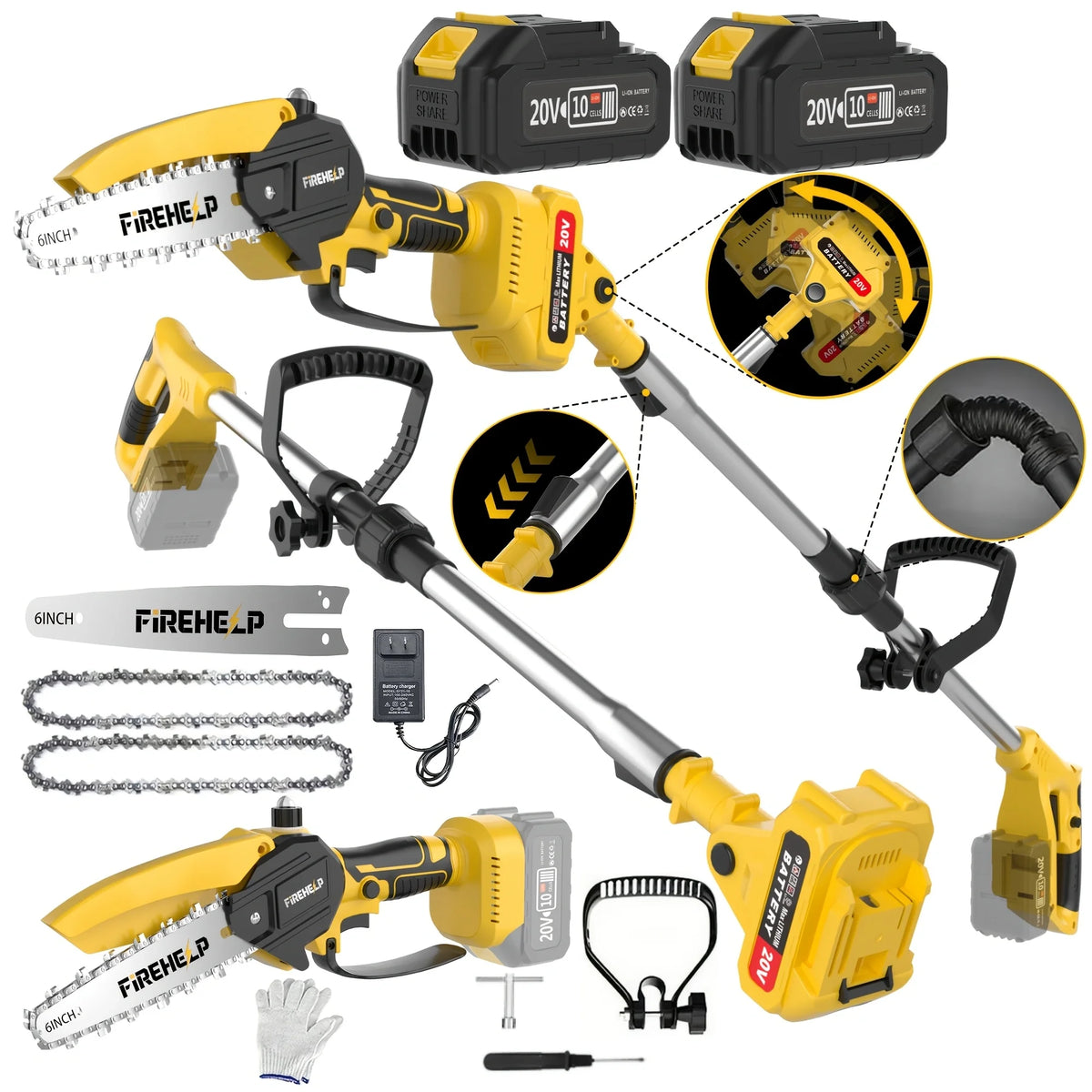 Firehelp Brushless Telescopic Pole Saw For Tree Trimming And Cutting