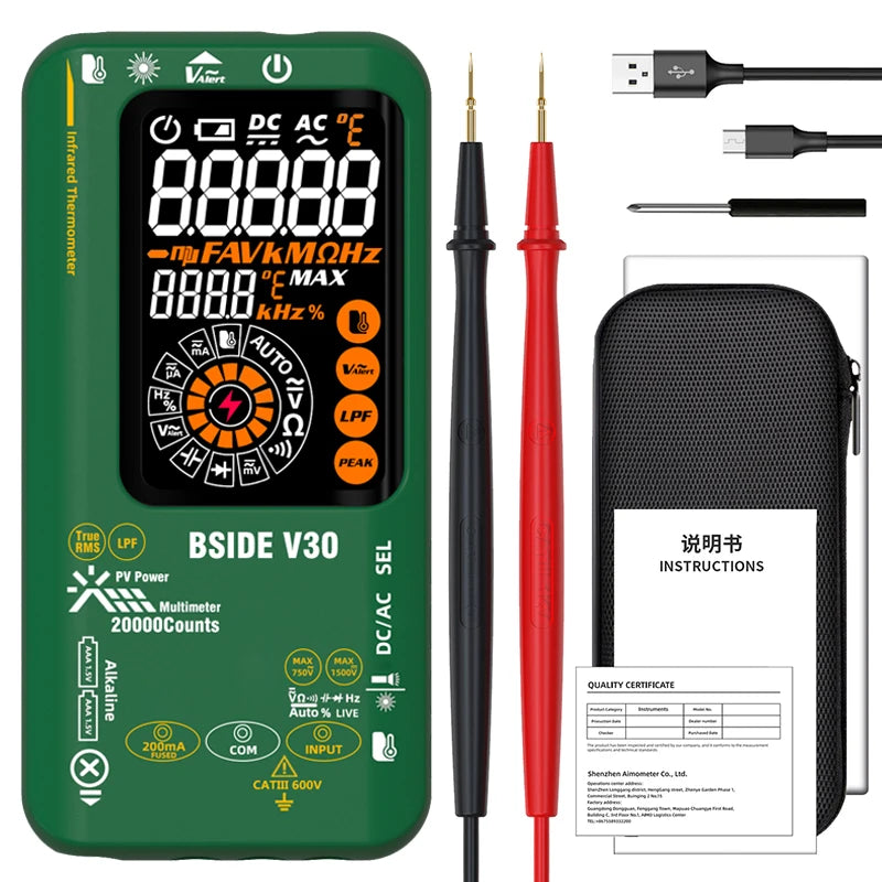 BSIDE Digital Muotimeter With Infrared Temp Meter And True Rms