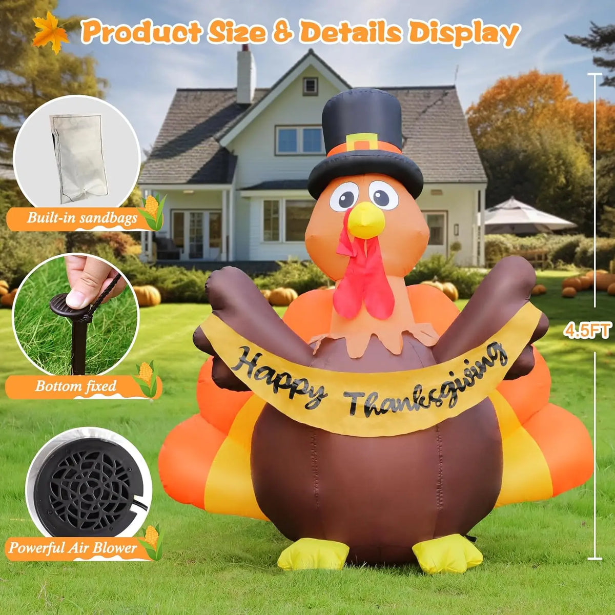 Shxi Thanksgiving Inflatable Turkey Outdoor Decor LED Lights