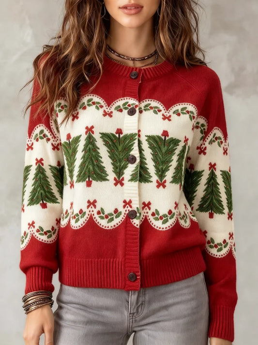 Women's Vintage Christmas Cardigan Sweater Retro Button Up Holiday Top