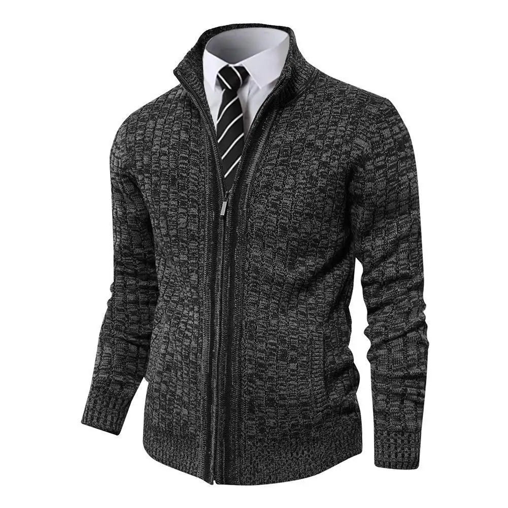 Pioneer Camp Full Zip Up Slim Fit Stand Collar Knit Sweater