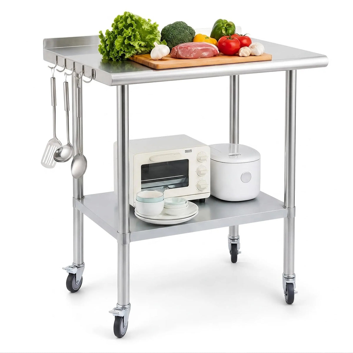 Stainless Steel Commercial Prep Table With Casters And Adjustable Undershelf