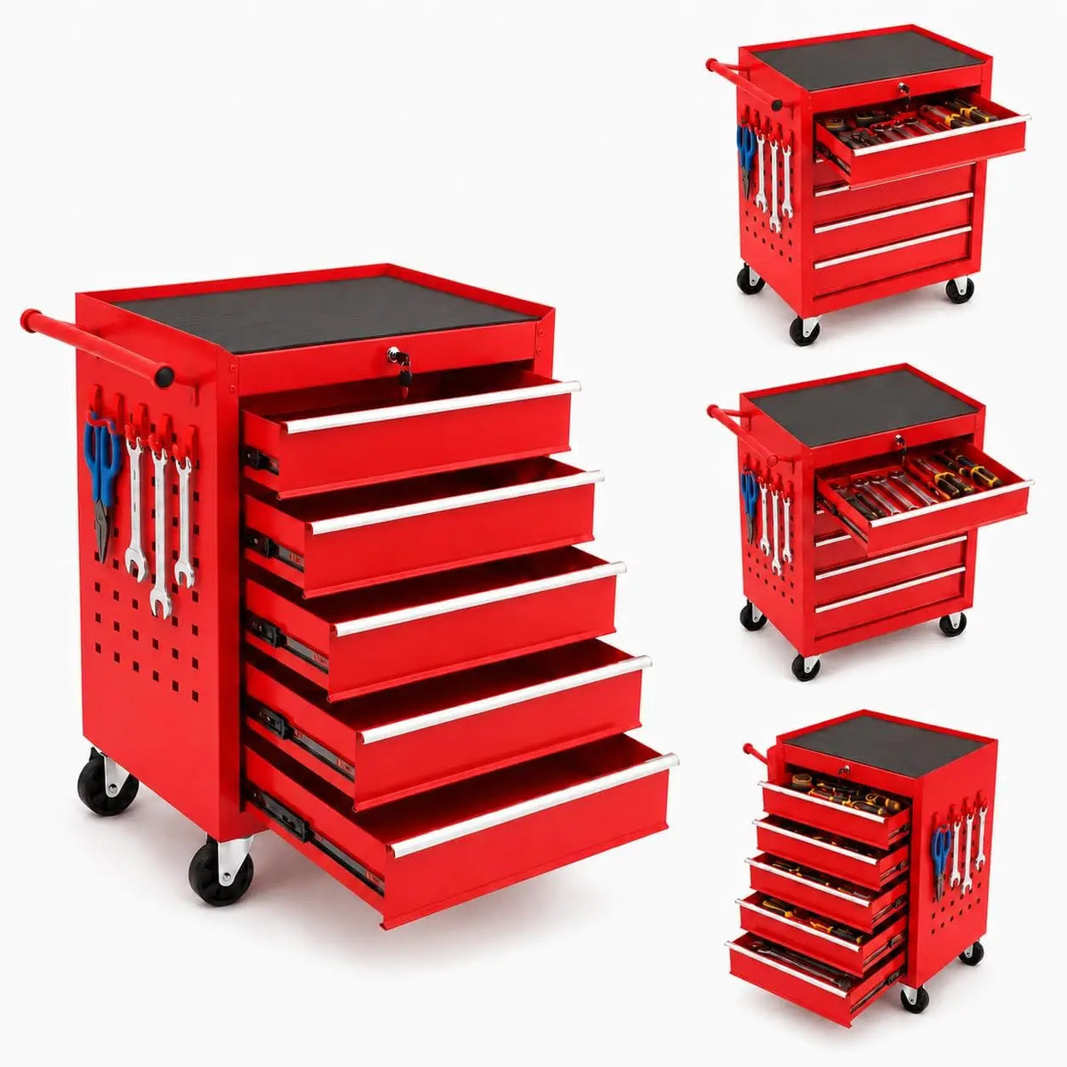 Tacleekii Rolling Steel Five Drawer Tool Chest With Secure Lock