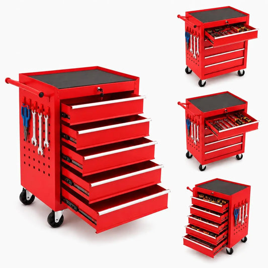 Tacleekii Rolling Steel Five Drawer Tool Chest With Secure Lock
