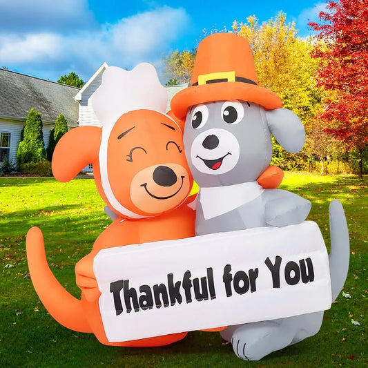 SHXI Thanksgiving Inflatable Dog Duo Led Yard Decor Sign