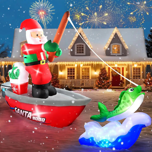 SHXI Christmas Inflatable Fishing Santa Claus Holiday Decoration