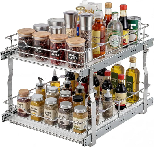 Tacleekii Stainless Steel Two Tier Cabinet Organizer Pantry Rack