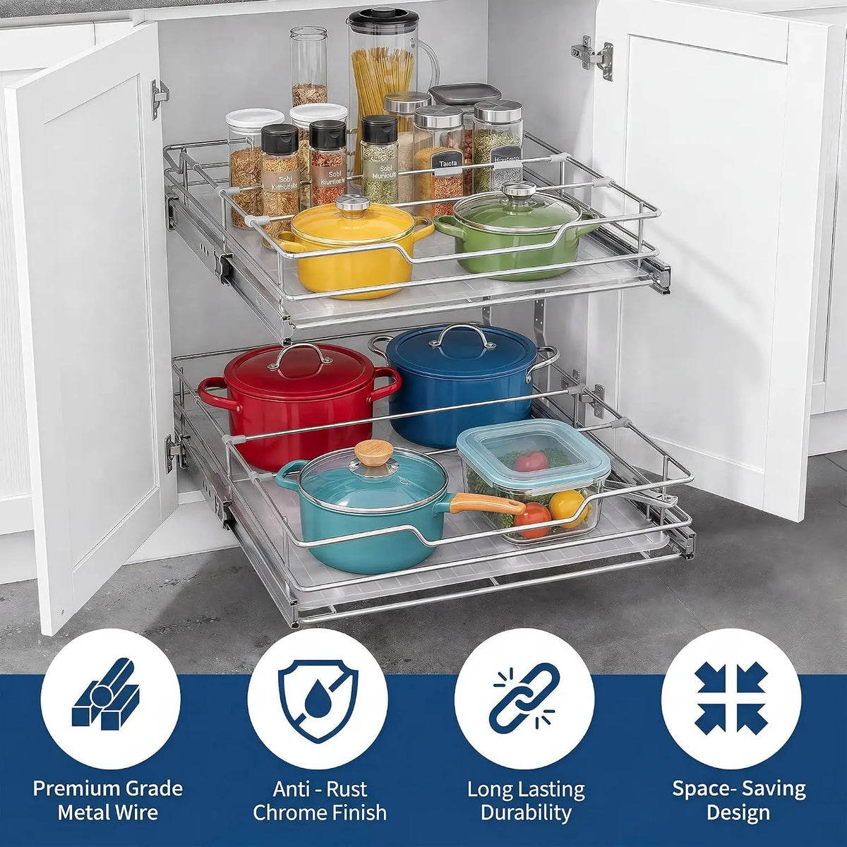 Tacleekii Stainless Steel Two Tier Cabinet Organizer Pantry Rack