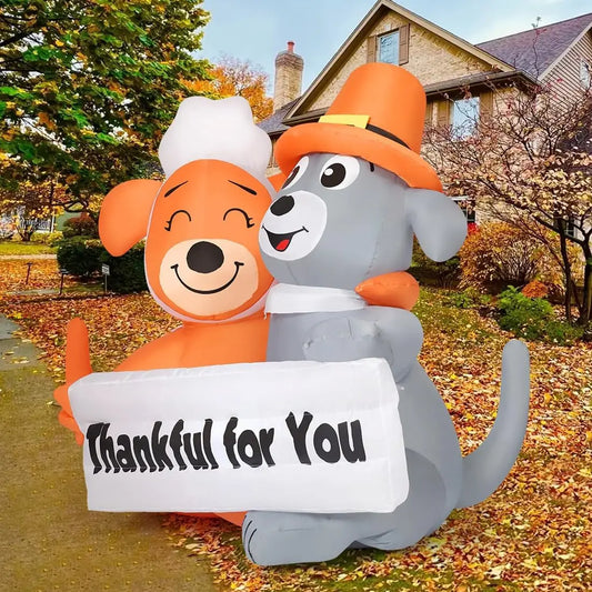 SHXI Thanksgiving Inflatable Dog Duo Led Yard Decor Sign