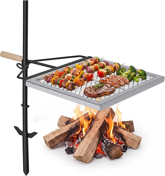 Tacleekii Swivel Campfire Grill Adjustable Diamond Mesh Cooking Grid Bag