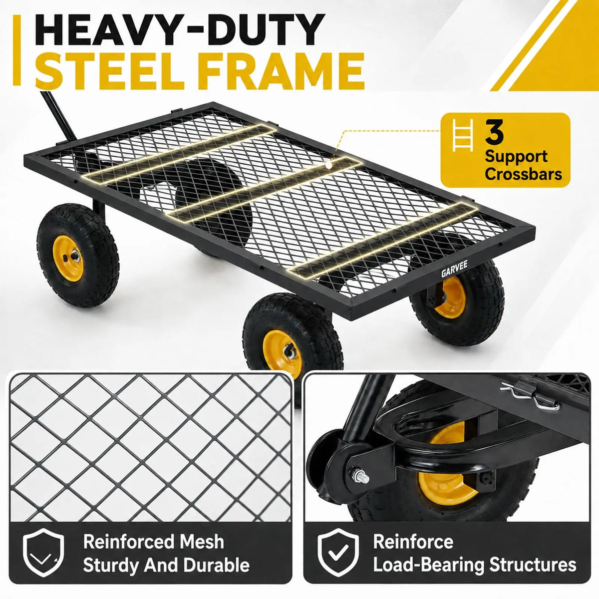 HiMISS Heavy Duty Steel Garden Cart With Pneumatic Wheels