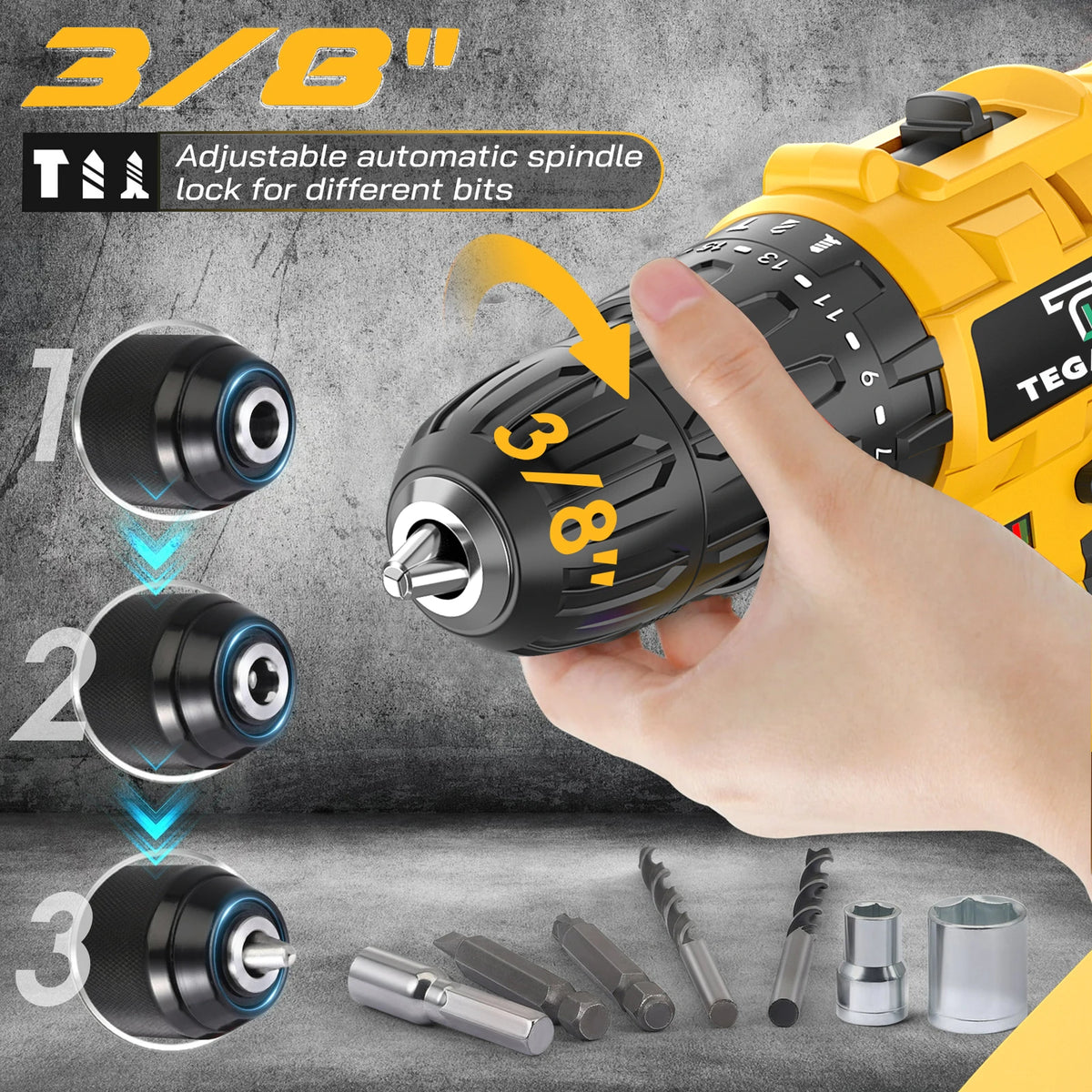 TEGATOK Cordless Electric Screwdriver With LED Light Dual Speed Drive