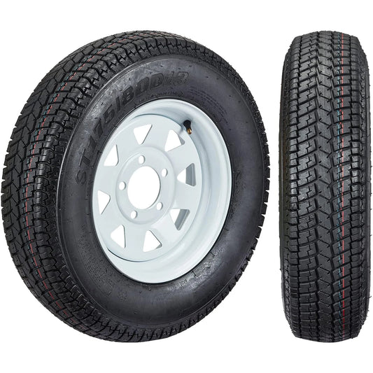 2-Pack Trailer Tires On Rim ST175/80D13 175 80 13 Load Range C 5-Lug White Spoke Wheels Heavy Duty Utility & Boat Trailer Tires