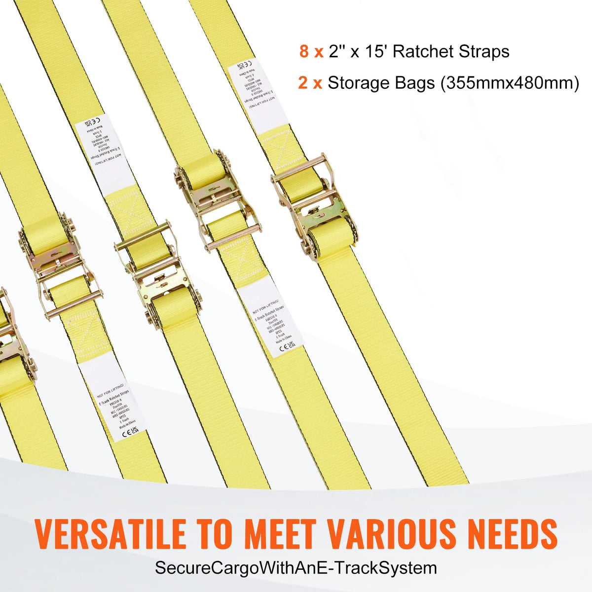 SucceBuy E-Track Ratchet Tie-Down Straps, 8-Pack, 2 in x 15 ft