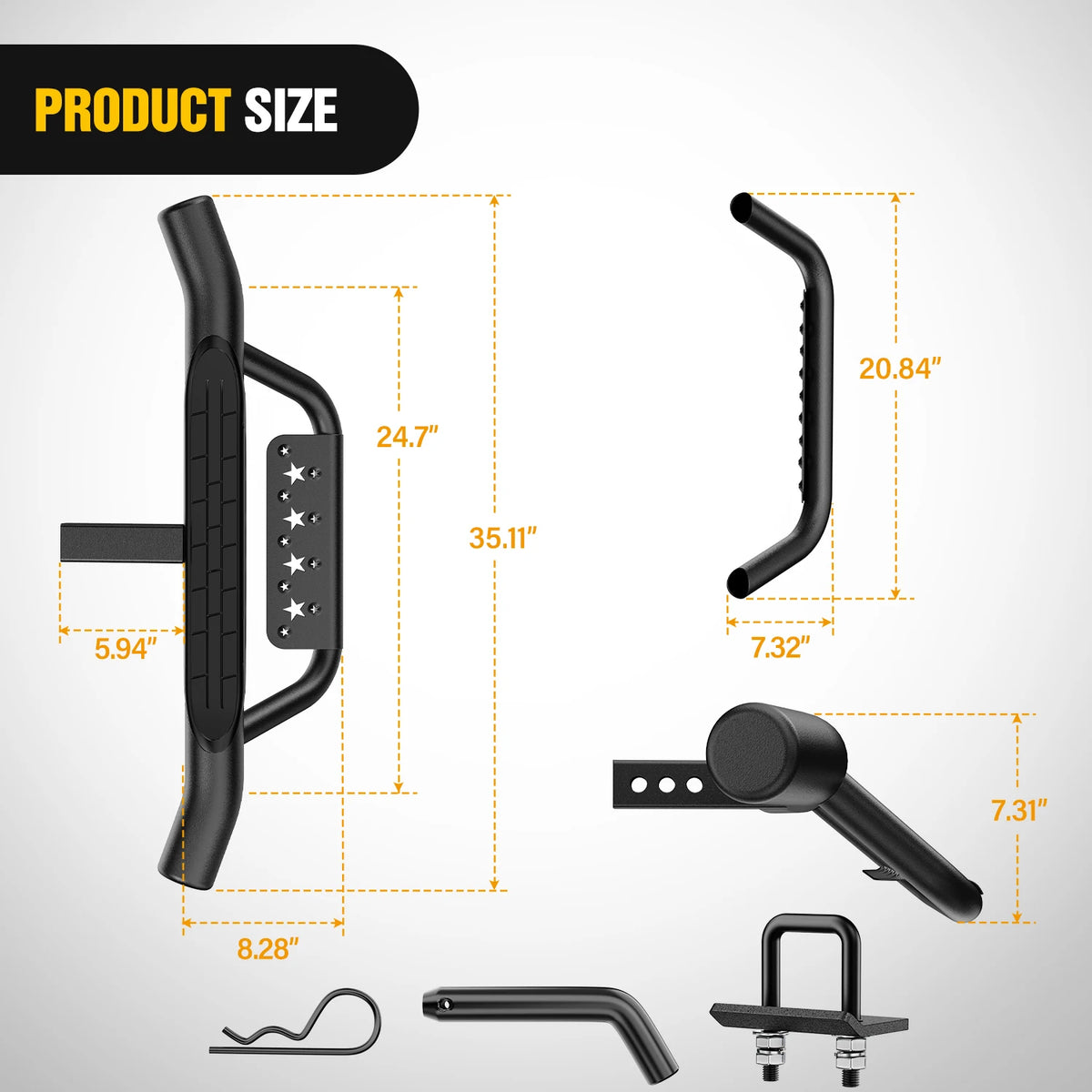 Nilight 36" Hitch Step Fits 2" Receivers Trailer Towing Drop with Rubber Non-Slip Pad Rear Bumper Guard with 5/8" Hitch Pin Clip & U-Bolts Stabilize for Pickup Truck Car SUV