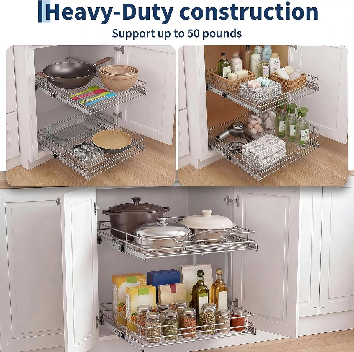 Tacleekii Stainless Steel Two Tier Cabinet Organizer Pantry Rack