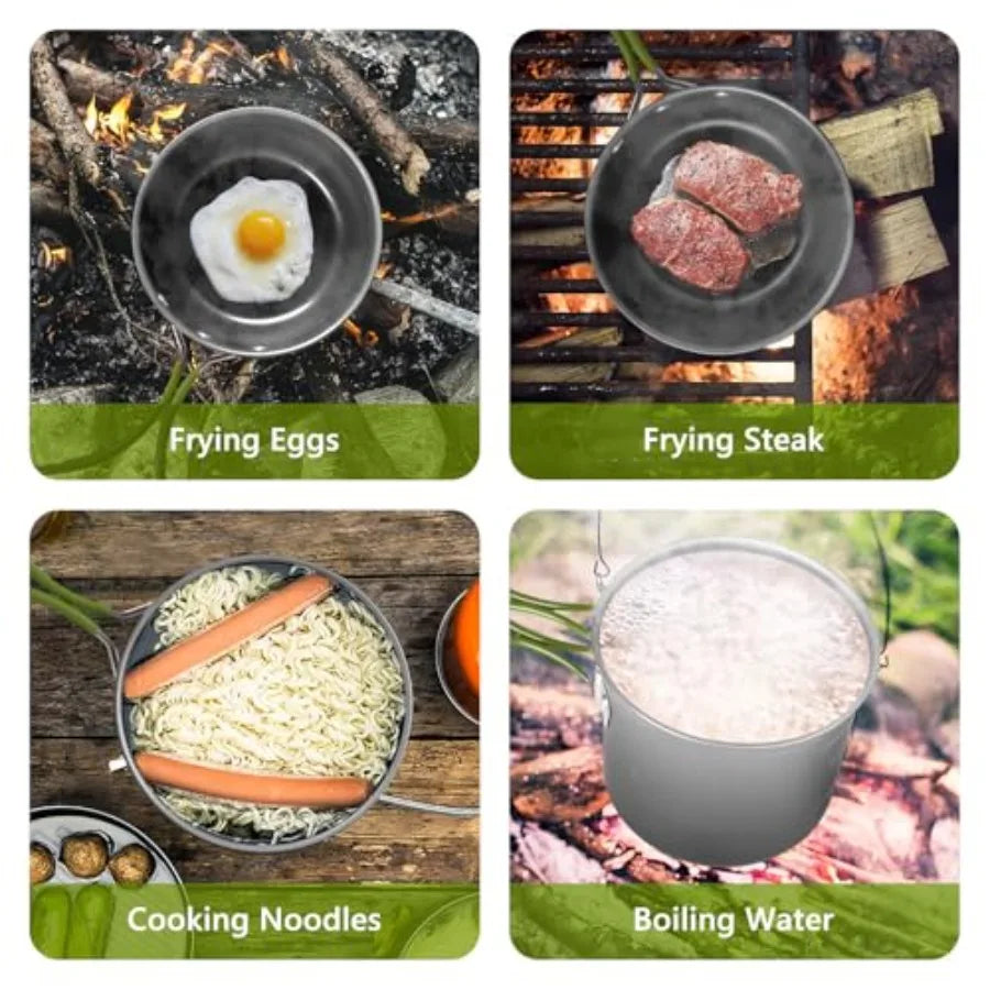 Nonstick Stainless Steel Camping Cookware Set With Foldable Utensils